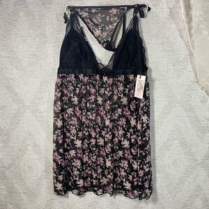 NWT Jessica Simpson floral mesh & lace babydoll with matching panties size L